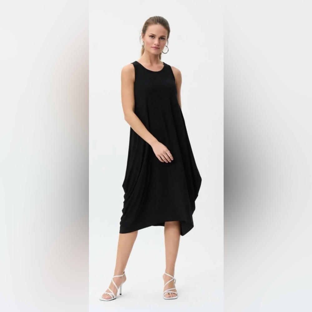 JOSEPH RIBKOFF Sz 10 Bauble Hem Sleeveless Dress Hersey Knit Slinky Midi Length
